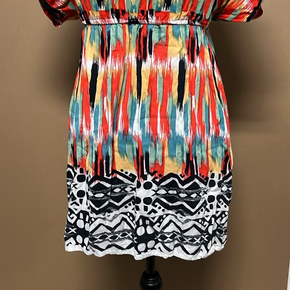 Angie mini bohemian dress size small multicolor v-neck beach 100% Rayon - Picture 5 of 6